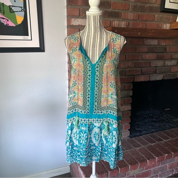 Anthropologie Hemant & Nandita Moana Silk Beaded Tiered Dress Sz S - Picture 2 of 10